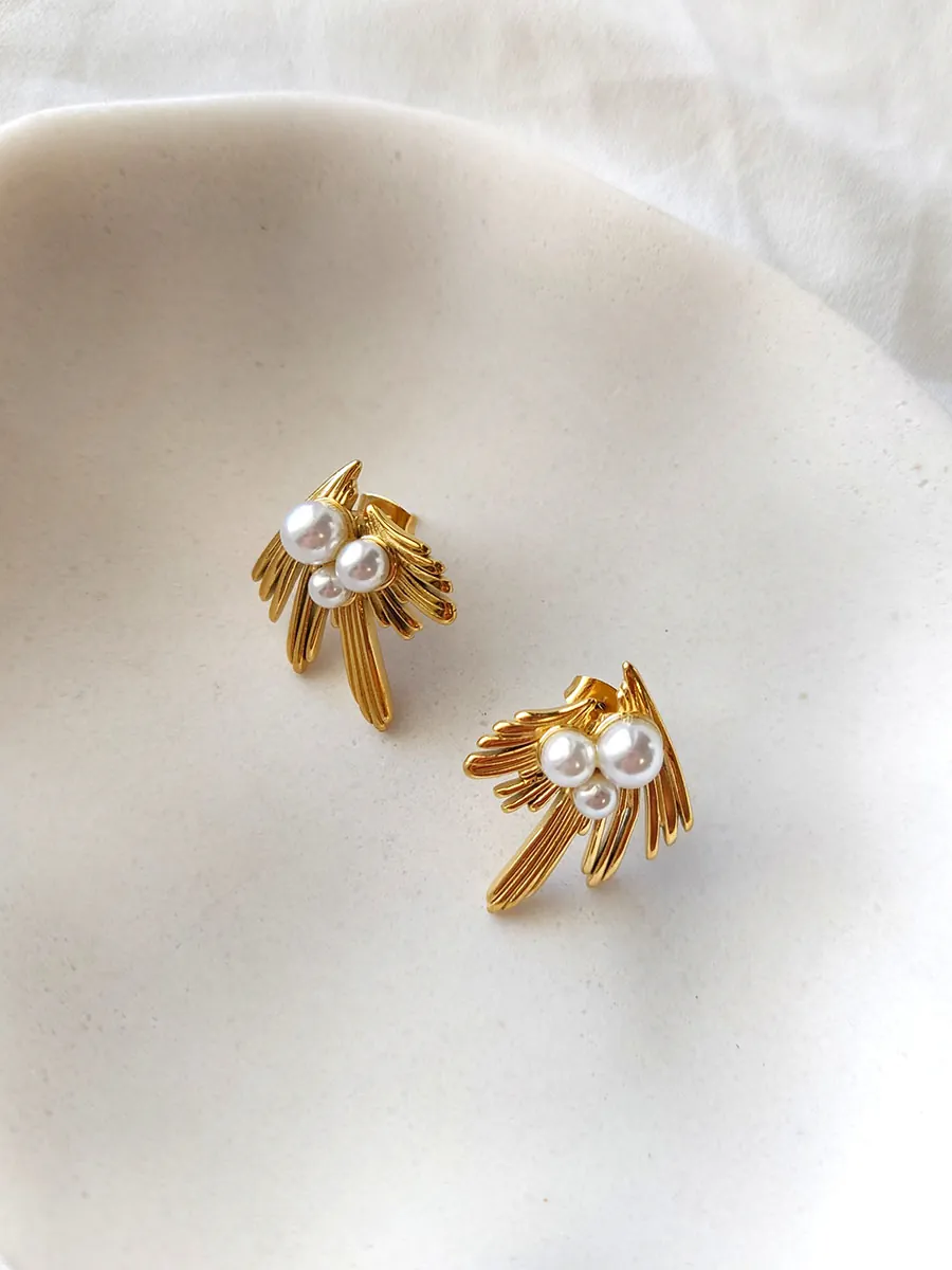 EARRINGKRF-0041_G (1) Σκουλαρίκια ατσάλινα καρφάκια με πέρλα - 2 χρώματα