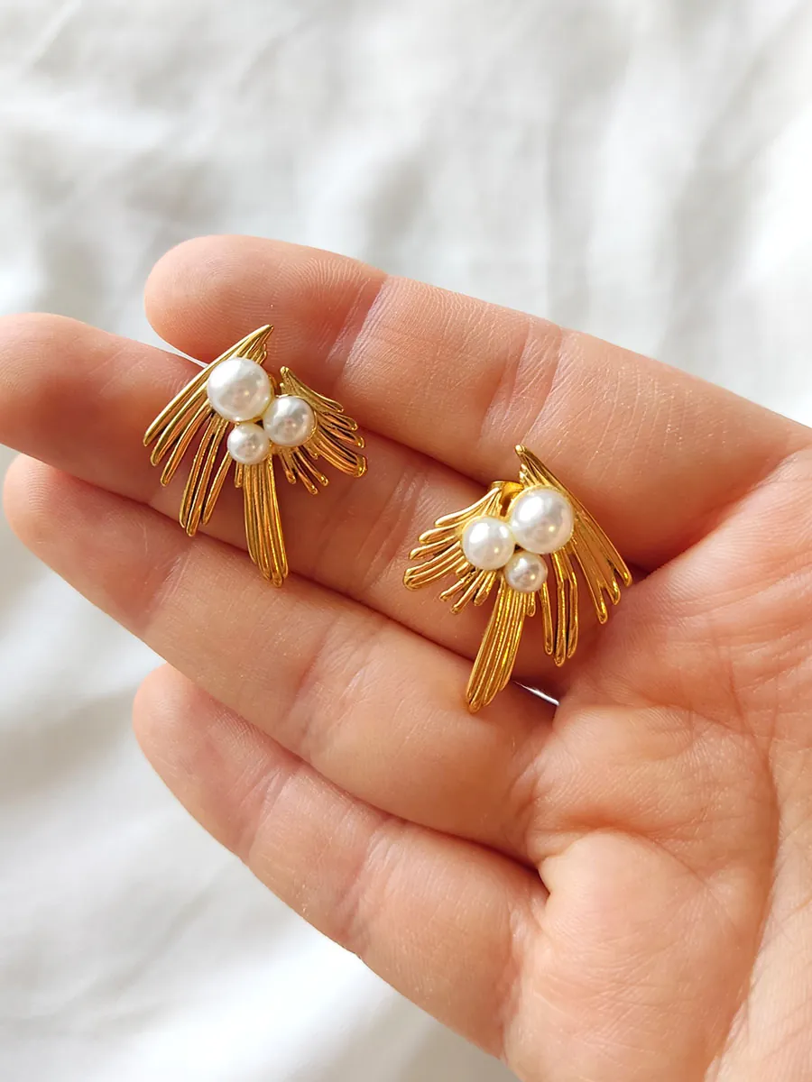 EARRINGKRF-0041_G (2) Σκουλαρίκια ατσάλινα καρφάκια με πέρλα - 2 χρώματα