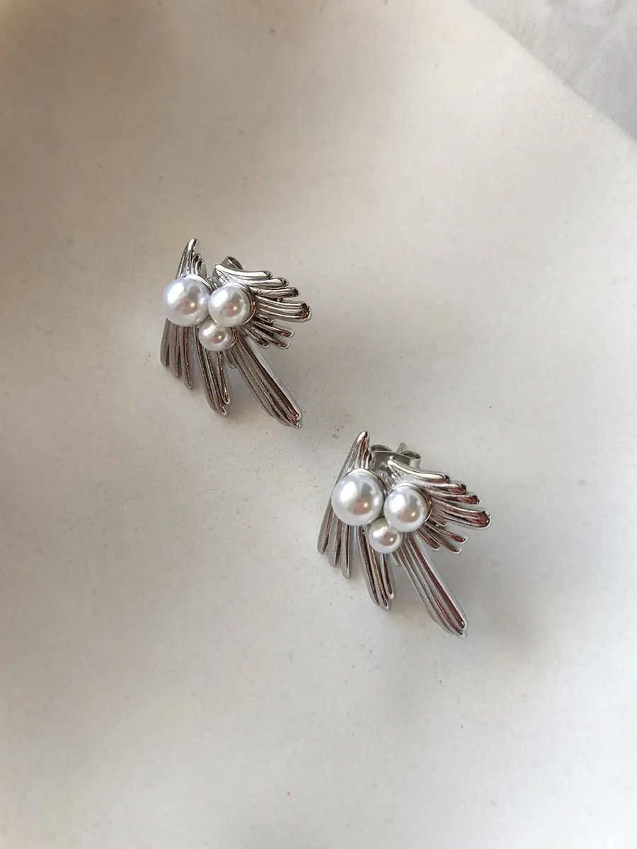 EARRINGKRF-0041_S (4) Σκουλαρίκια ατσάλινα καρφάκια με πέρλα - 2 χρώματα