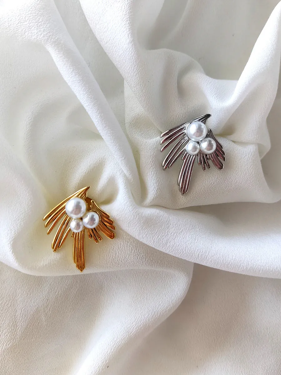 EARRINGKRF-0041_S Σκουλαρίκια ατσάλινα καρφάκια με πέρλα - 2 χρώματα