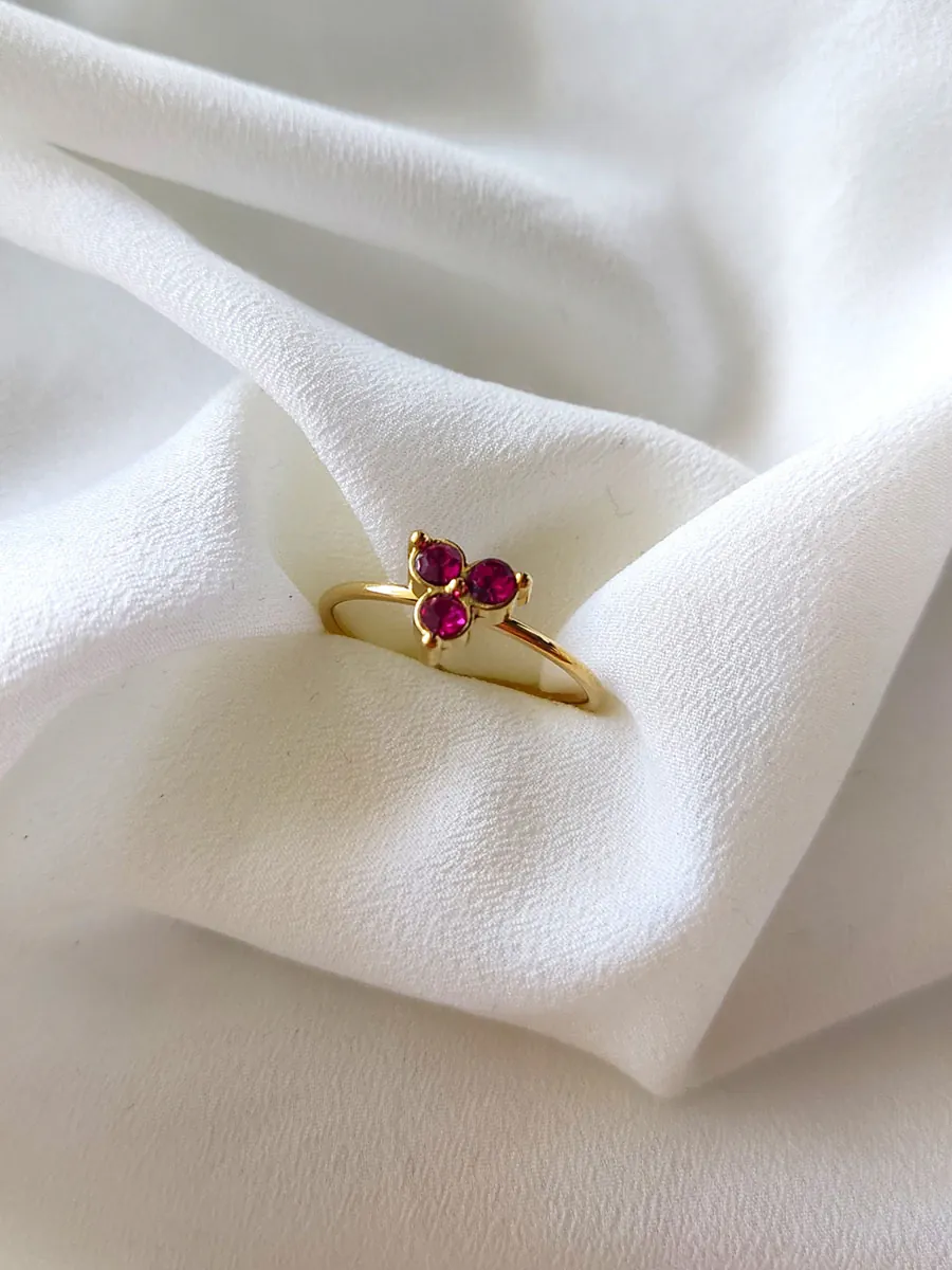 RINGS-0006 Δαχτυλίδι ατσάλινο με λουλούδι από ροζ κρύσταλλα