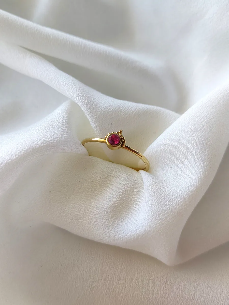 RINGS-0004 Δαχτυλίδι ατσάλινο με ροζ κρύσταλλο