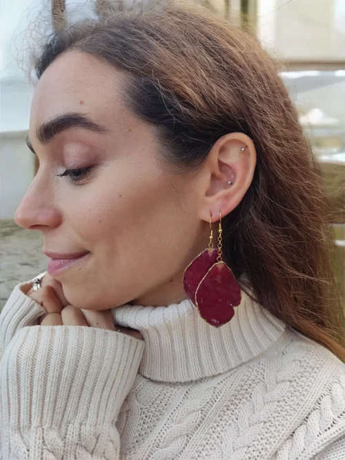 BL_EARRINGS-0005 (2) Σκουλαρίκια Ατσάλινα Κρεμαστά με Αληθινά Πέταλλα Κόκκινου Τριαντάφυλλου - 2 Σχέδια | Blossom Jewelry Collection | CHRISARTI