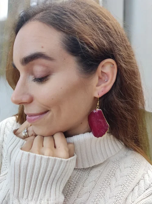 BL_EARRINGS-0005 Σκουλαρίκια Ατσάλινα Κρεμαστά με Αληθινά Πέταλλα Κόκκινου Τριαντάφυλλου - 2 Σχέδια | Blossom Jewelry Collection | CHRISARTI