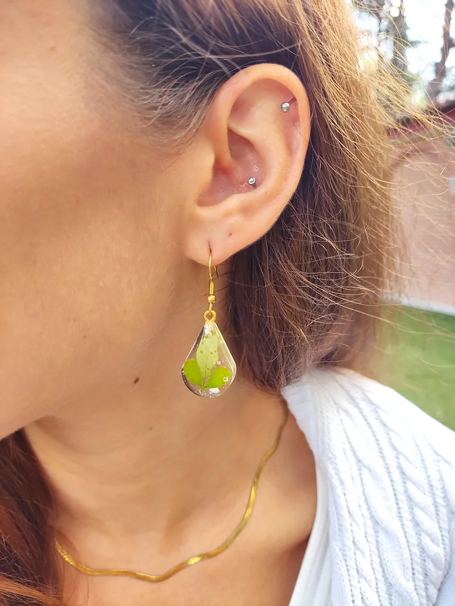 Σκουλαρίκια Ατσάλινα Κρεμαστά Δάκρυ Μικρά με Αληθινά Λουλούδια και Φύλλα - Διάφορα Σχέδια | Blossom Jewelry Collection