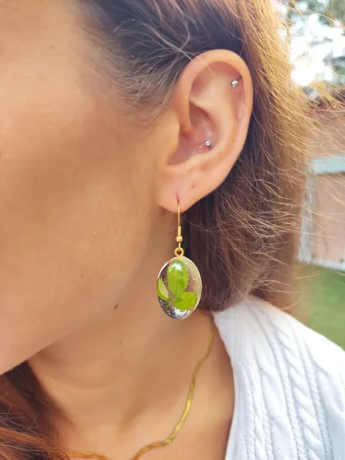 BL_EARRINGS-0008_1 Σκουλαρίκια ατσάλινα κρεμαστά οβάλ μικρά με αληθινά λουλούδια και φύλλα - διάφορα σχέδια | Blossom Jewelry Collection