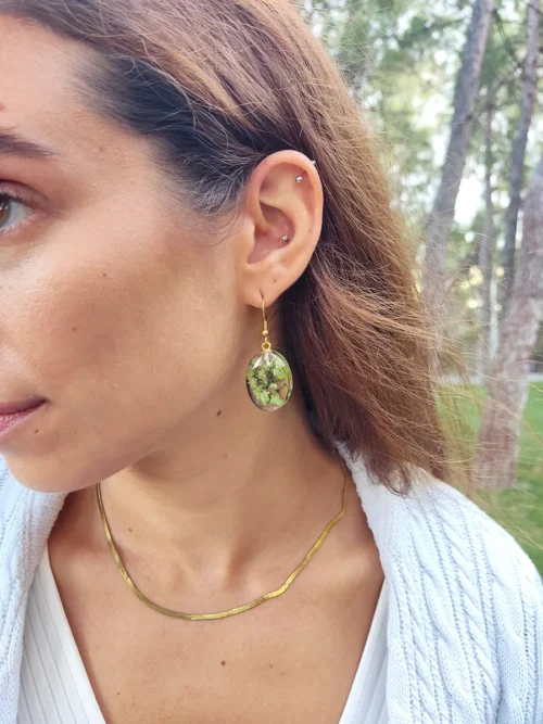 BL_EARRINGS-0008__3 (1) Σκουλαρίκια ατσάλινα κρεμαστά οβάλ μικρά με αληθινά λουλούδια και φύλλα - διάφορα σχέδια | Blossom Jewelry Collection