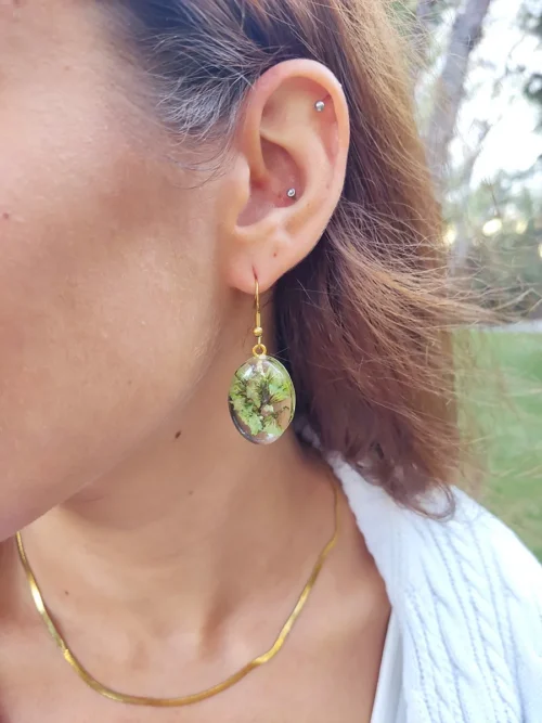 BL_EARRINGS-0008__3 (2) Σκουλαρίκια ατσάλινα κρεμαστά οβάλ μικρά με αληθινά λουλούδια και φύλλα - διάφορα σχέδια | Blossom Jewelry Collection