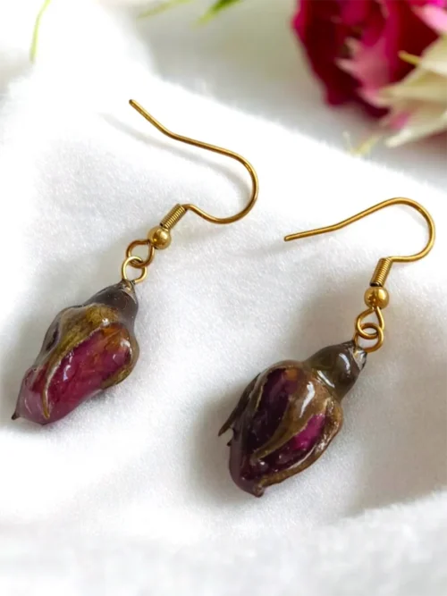BL_EARRINGS-0009 (1) Χειροποίητα Κρεμαστά Ατσάλινα Σκουλαρίκια με Αληθινά Μπουμπούκια Τριαντάφυλλου | Blossom Jewelry Collection | CHRISARTI