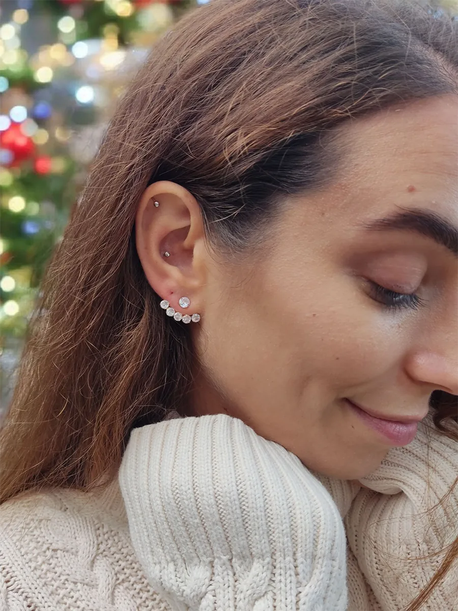 Ατσάλινα Σκουλαρίκια Καρφάκια με Διάφανα Κρύσταλλα – Διπλό Σχέδιο 2 σε 1 | CHRISARTI