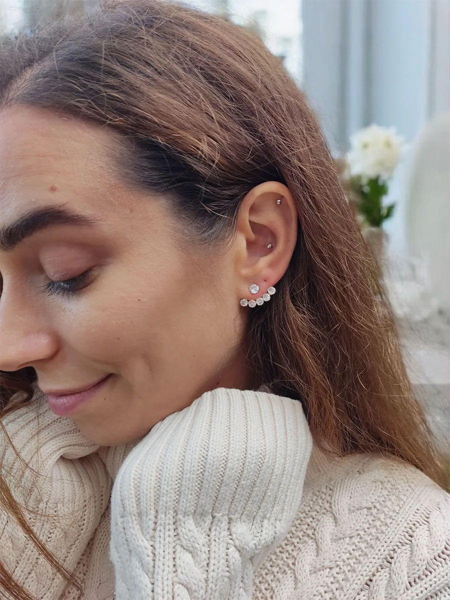 Ατσάλινα Σκουλαρίκια Καρφάκια με Διάφανα Κρύσταλλα – Διπλό Σχέδιο 2 σε 1 | CHRISARTI