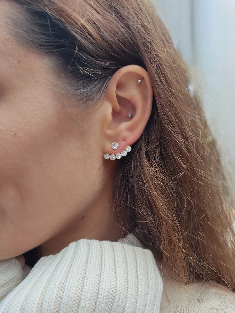 Ατσάλινα Σκουλαρίκια Καρφάκια με Διάφανα Κρύσταλλα – Διπλό Σχέδιο 2 σε 1 | CHRISARTI