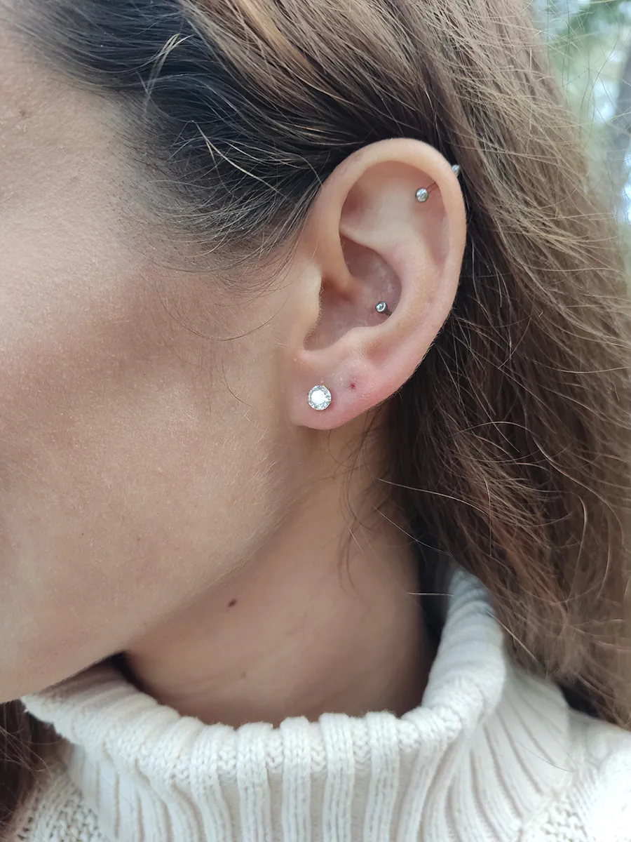 Ατσάλινα Σκουλαρίκια Καρφάκια με Διάφανα Κρύσταλλα – Διπλό Σχέδιο 2 σε 1 | CHRISARTI