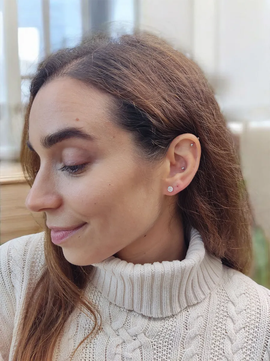 Ατσάλινα Σκουλαρίκια Καρφάκια με Διάφανα Κρύσταλλα – Διπλό Σχέδιο 2 σε 1 | CHRISARTI