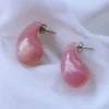 EARRINGKRF-0038 Ατσάλινα Σκουλαρίκια Σταγόνα σε Ροζ με Λευκά Νερά | CHRISARTI