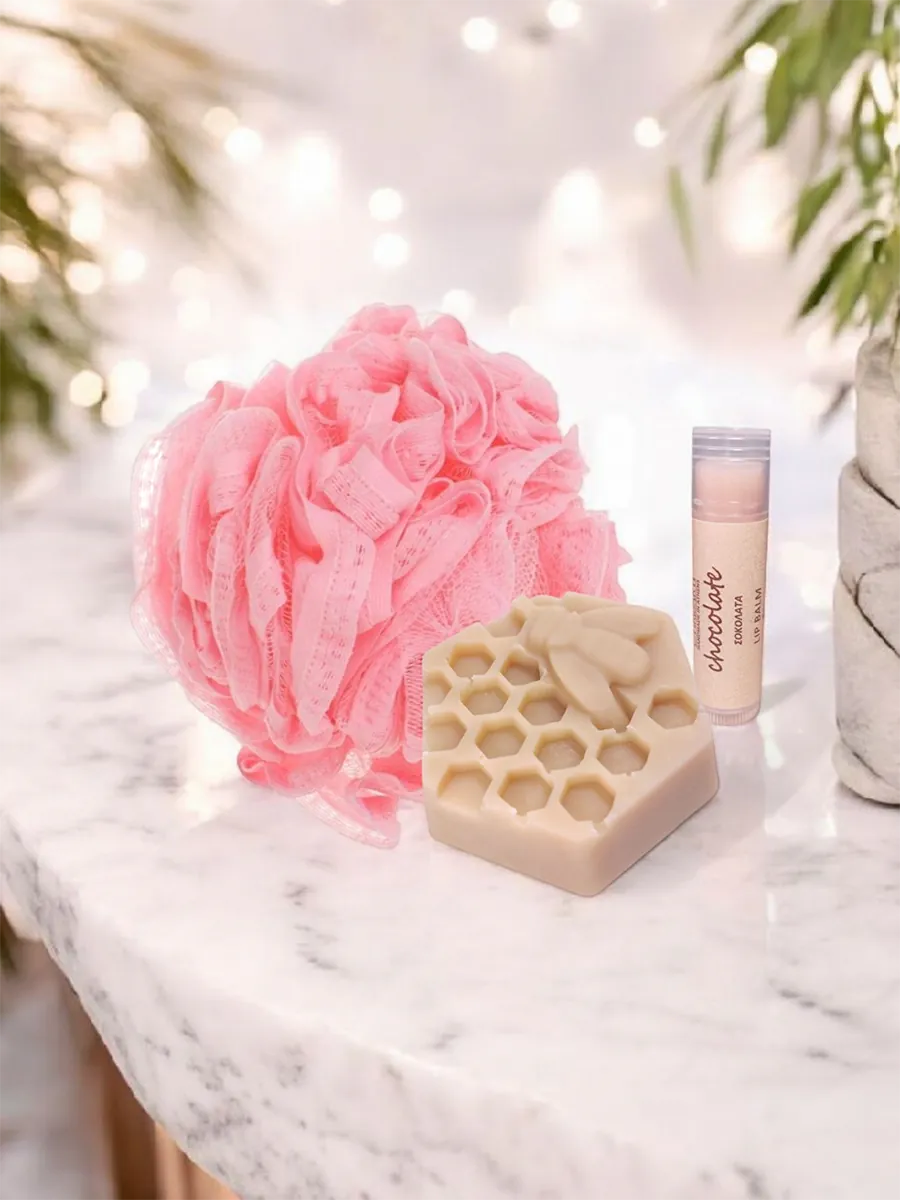 Honey Chocolate Bliss Set | Σετ με χειροποίητο lip balm & σαπούνι μαζί με σφουγγάρι | CHRISARTI