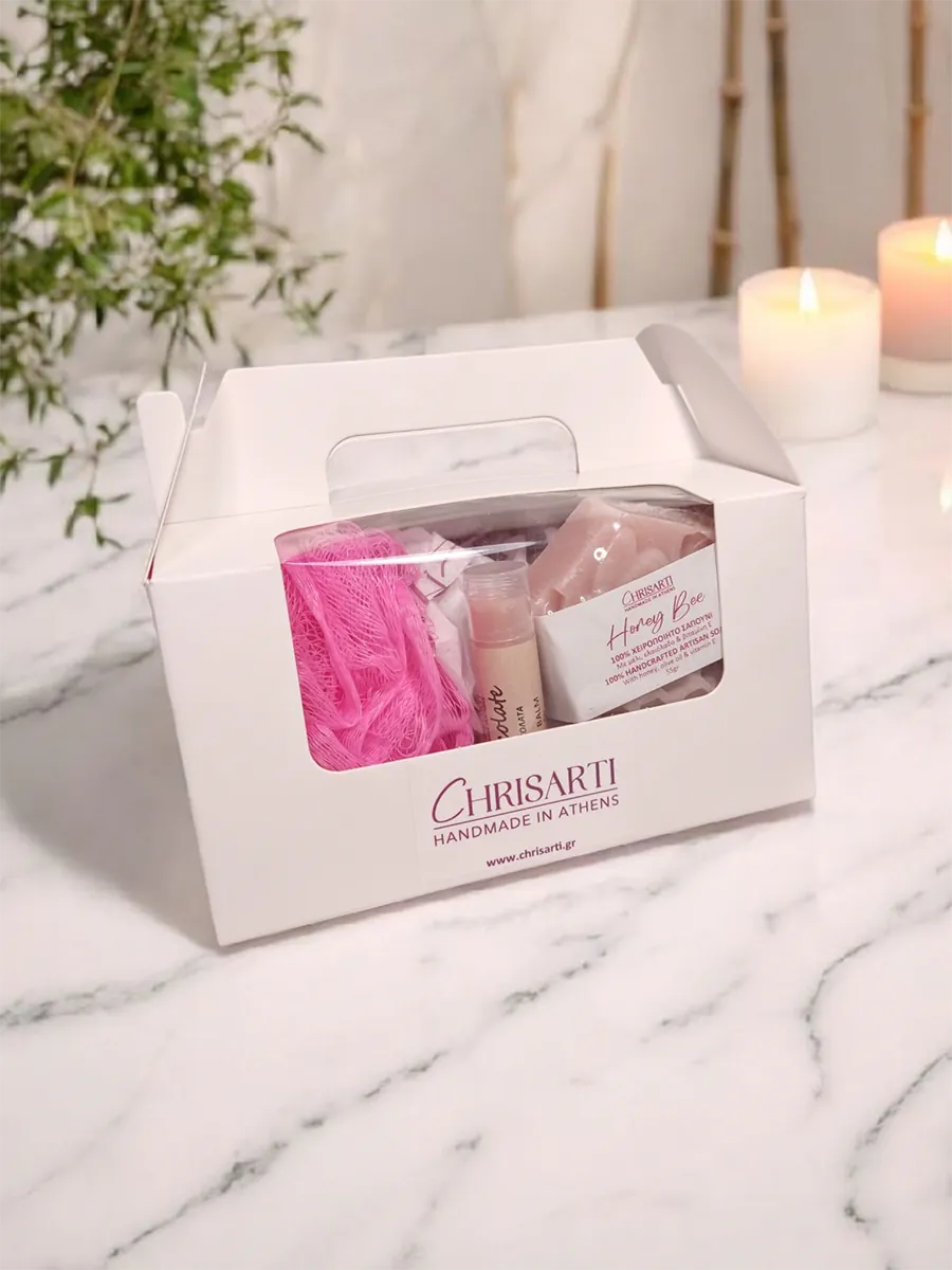 Honey Chocolate Bliss Set - Σετ σαπούνι, lip balm σοκολάτα και Σφουγγάρι απολέπισης