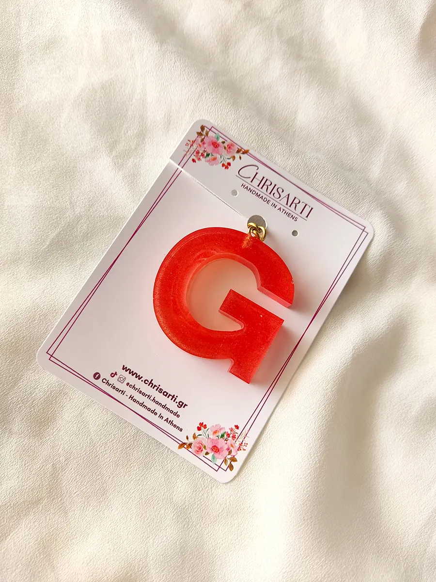 KEYCHAIN-0019 (3) Χειροποίητο Μπρελόκ από Υγρό Γυαλί σε Κόκκινο Χρώμα – Μονόγραμμα | CHRISARTI