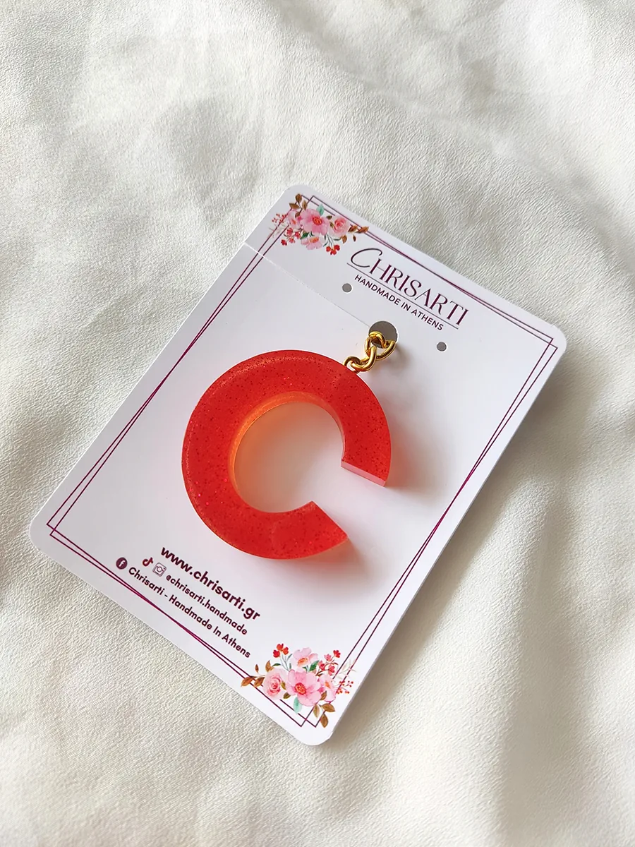 KEYCHAIN-0019 (4) Χειροποίητο Μπρελόκ από Υγρό Γυαλί σε Κόκκινο Χρώμα – Μονόγραμμα | CHRISARTI