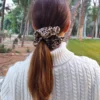 Scrunchie Λάστιχο μαλλιών σατέν καφέ με σχέδιο animal print Large