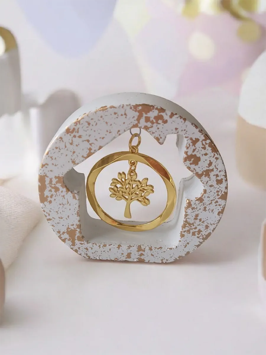 XMAS24-0003 Κεραμικό Διακοσμητικό Σπίτι με Χρυσό Δέντρο της Ζωής | CHRISARTI