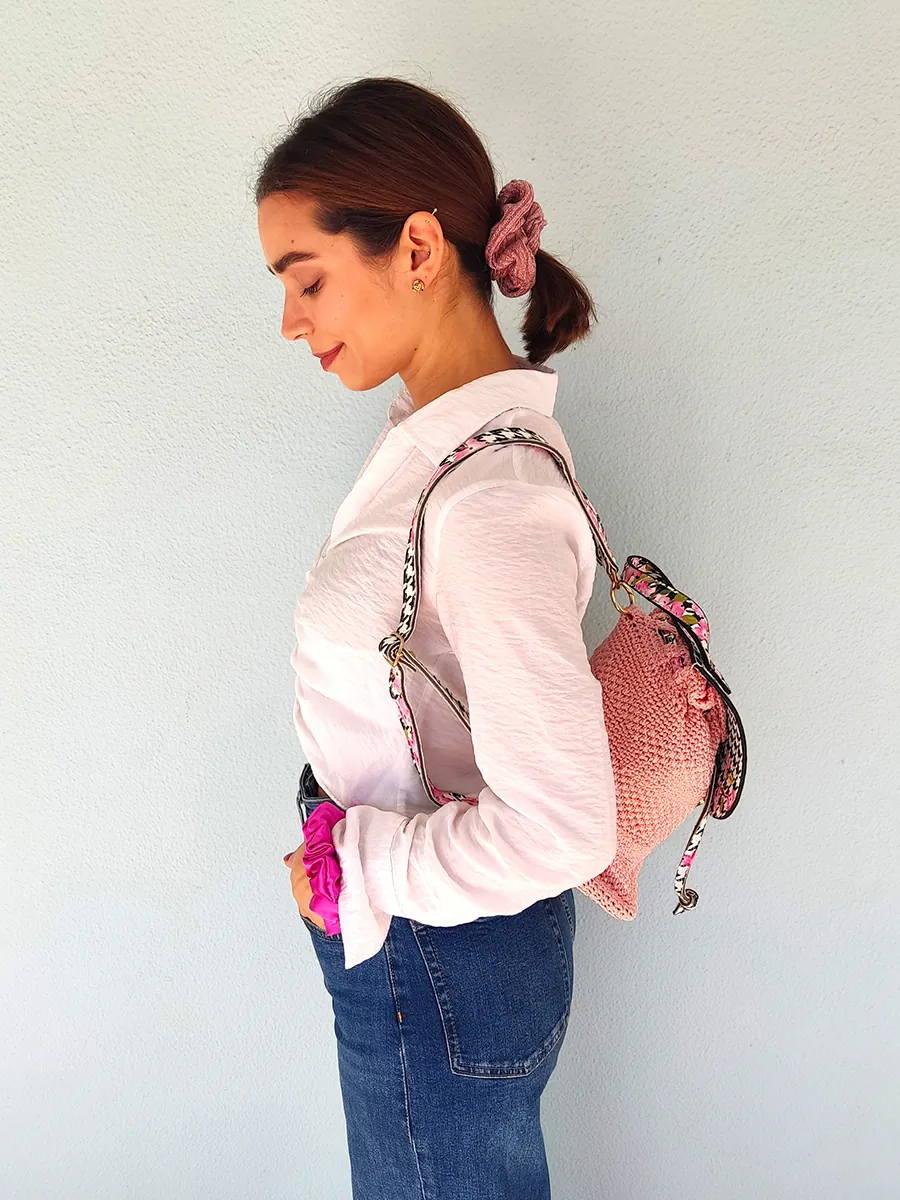 BAG-0033 (1) Χειροποίητη Τσάντα - Σακίδιο Πλάτης με Floral Σχέδιο σε Φούξια Χρώμα | CHRISARTI