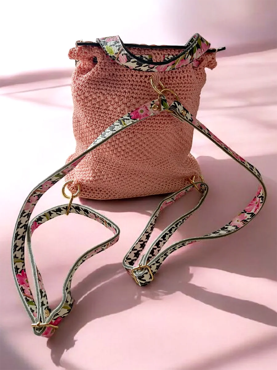 BAG-0033 (1) Χειροποίητη Τσάντα - Σακίδιο Πλάτης με Floral Σχέδιο σε Φούξια Χρώμα | CHRISARTI