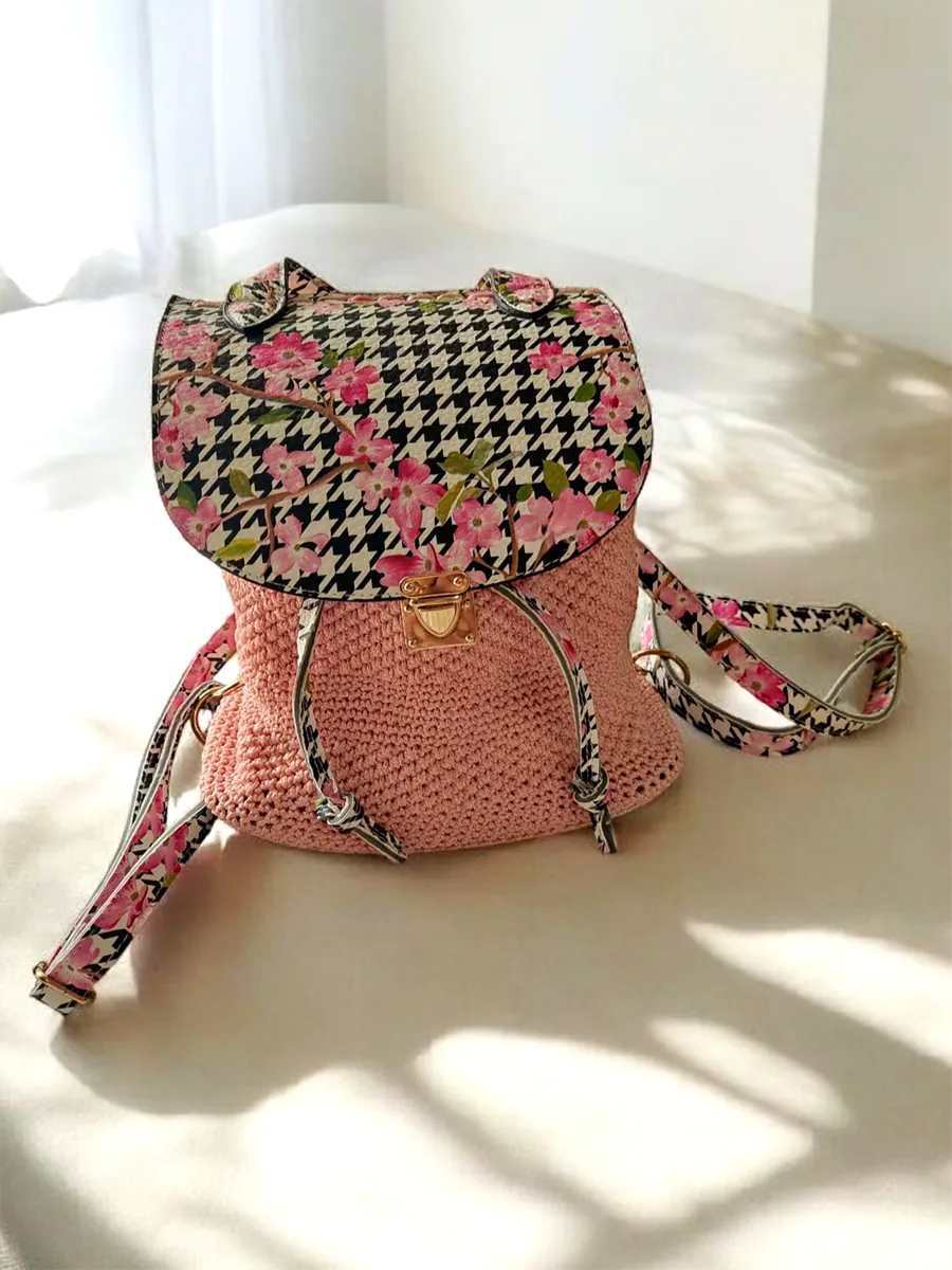 Χειροποίητη Τσάντα - Σακίδιο Πλάτης με Floral Σχέδιο σε Φούξια Χρώμα | CHRISARTI