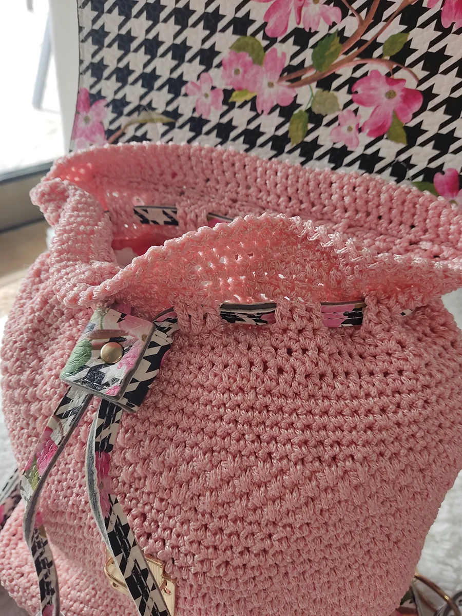 BAG-0033 (3) Χειροποίητη Τσάντα - Σακίδιο Πλάτης με Floral Σχέδιο σε Φούξια Χρώμα | CHRISARTI