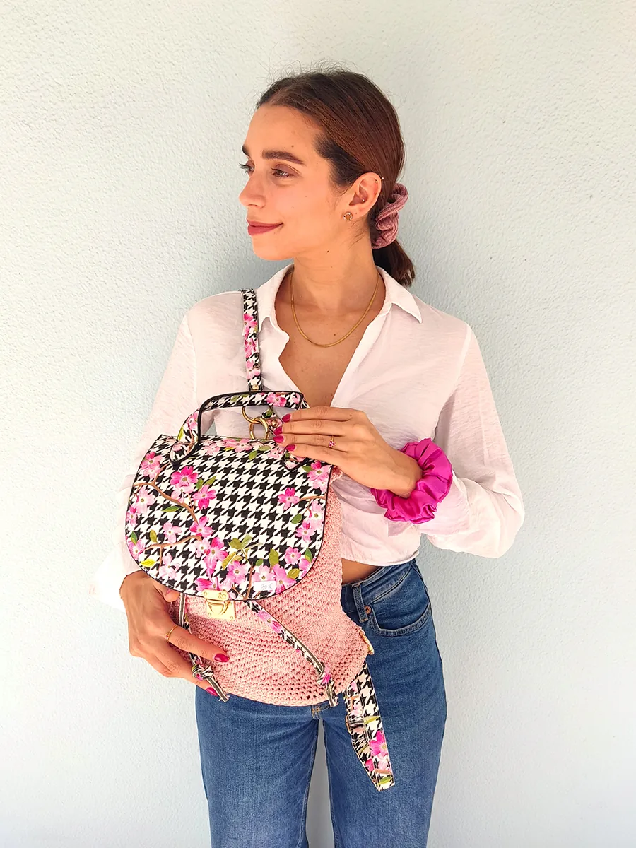 BAG-0033 (4) Χειροποίητη Τσάντα - Σακίδιο Πλάτης με Floral Σχέδιο σε Φούξια Χρώμα | CHRISARTI