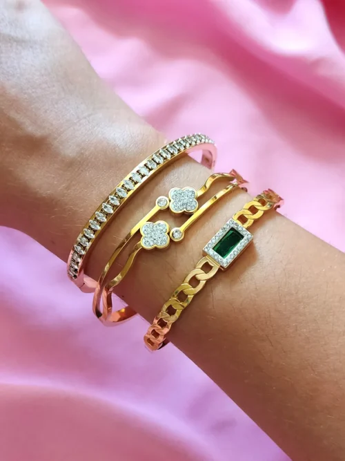 BRACEL-0007 (1) Ατσάλινο Χρυσό Βραχιόλι Χειροπέδα με Ζιργκόν | CHRISARTI