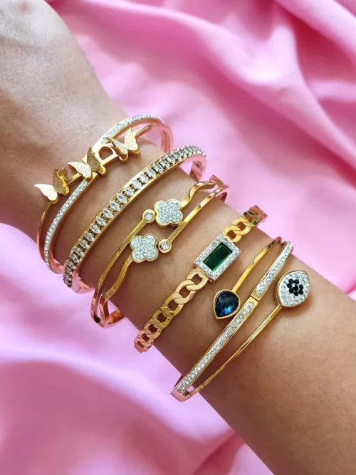 BRACEL-0007 (2) Ατσάλινο Χρυσό Βραχιόλι Χειροπέδα με Ζιργκόν | CHRISARTI