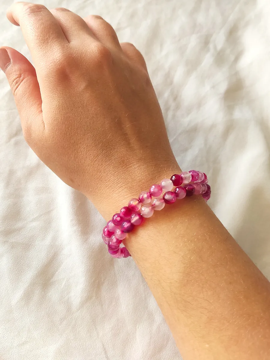 Χειροποίητο Ατσάλινο Βραχιόλι με Αχάτη σε Διάφανες και Φούξια Αποχρώσεις | CHRISARTI
