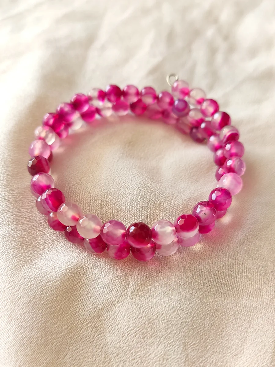 Χειροποίητο Ατσάλινο Βραχιόλι με Αχάτη σε Διάφανες και Φούξια Αποχρώσεις | CHRISARTI
