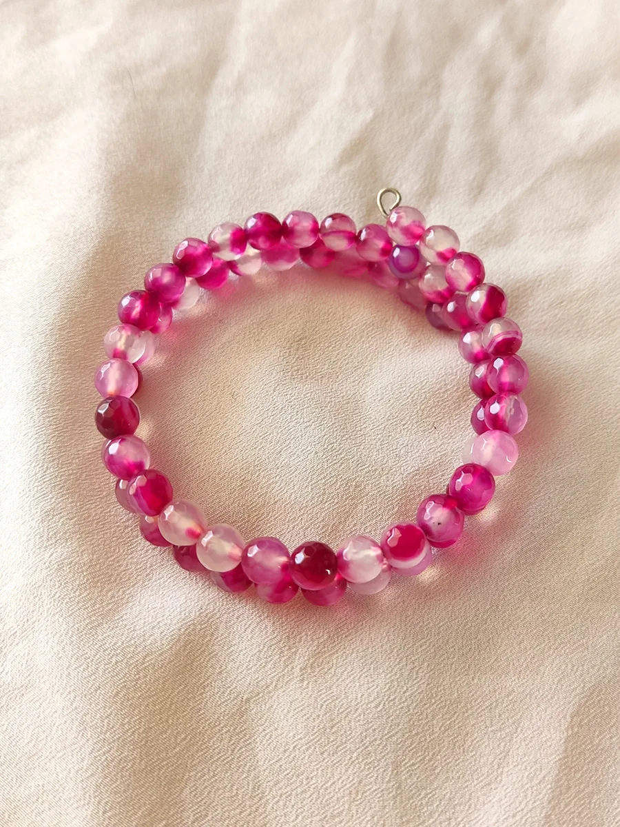Χειροποίητο Ατσάλινο Βραχιόλι με Αχάτη σε Διάφανες και Φούξια Αποχρώσεις | CHRISARTI