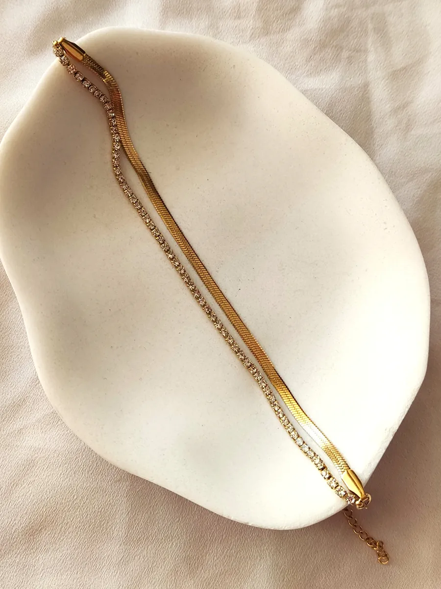 Ατσάλινο Διπλό Βραχιόλι Ριβιέρα‑Snake με Διάφανα Κρύσταλλα | CHRISARTI