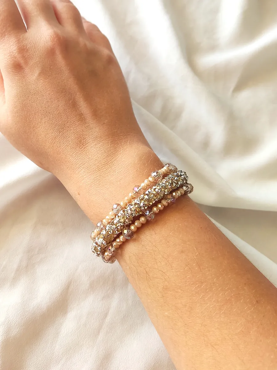 Χειροποίητο Ατσάλινο Βραχιόλι με Σαμπανί Κρύσταλλα και Στρας | CHRISARTI