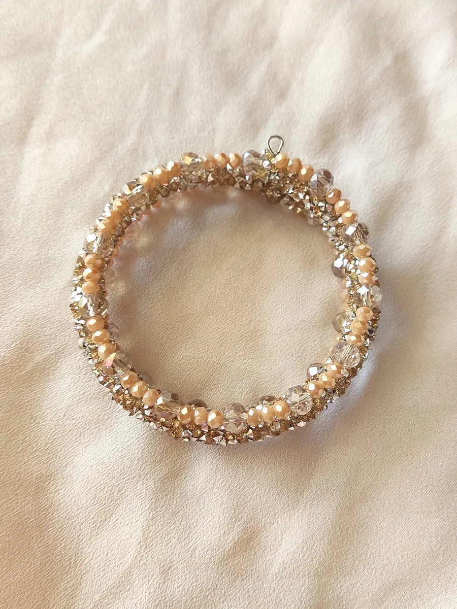 Χειροποίητο Ατσάλινο Βραχιόλι με Σαμπανί Κρύσταλλα και Στρας | CHRISARTI