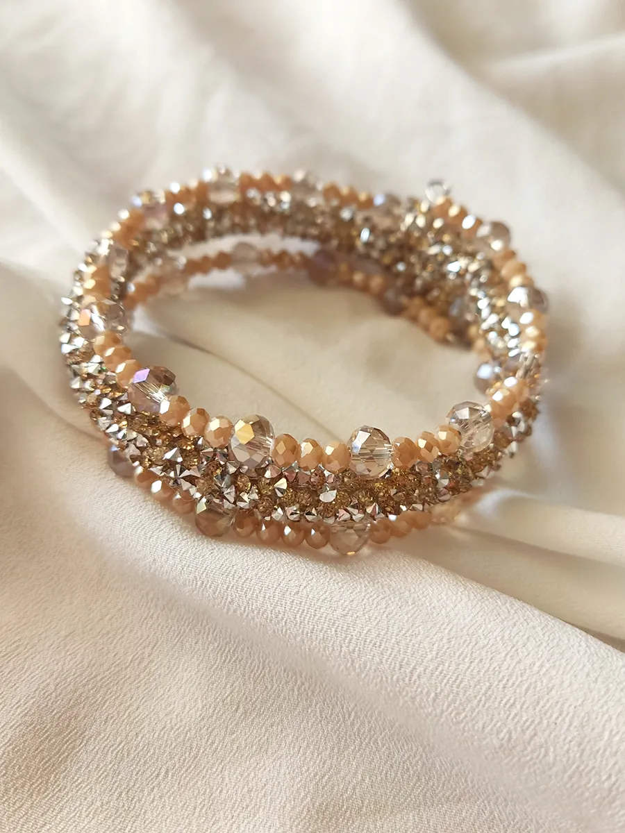 Χειροποίητο Ατσάλινο Βραχιόλι με Σαμπανί Κρύσταλλα και Στρας | CHRISARTI