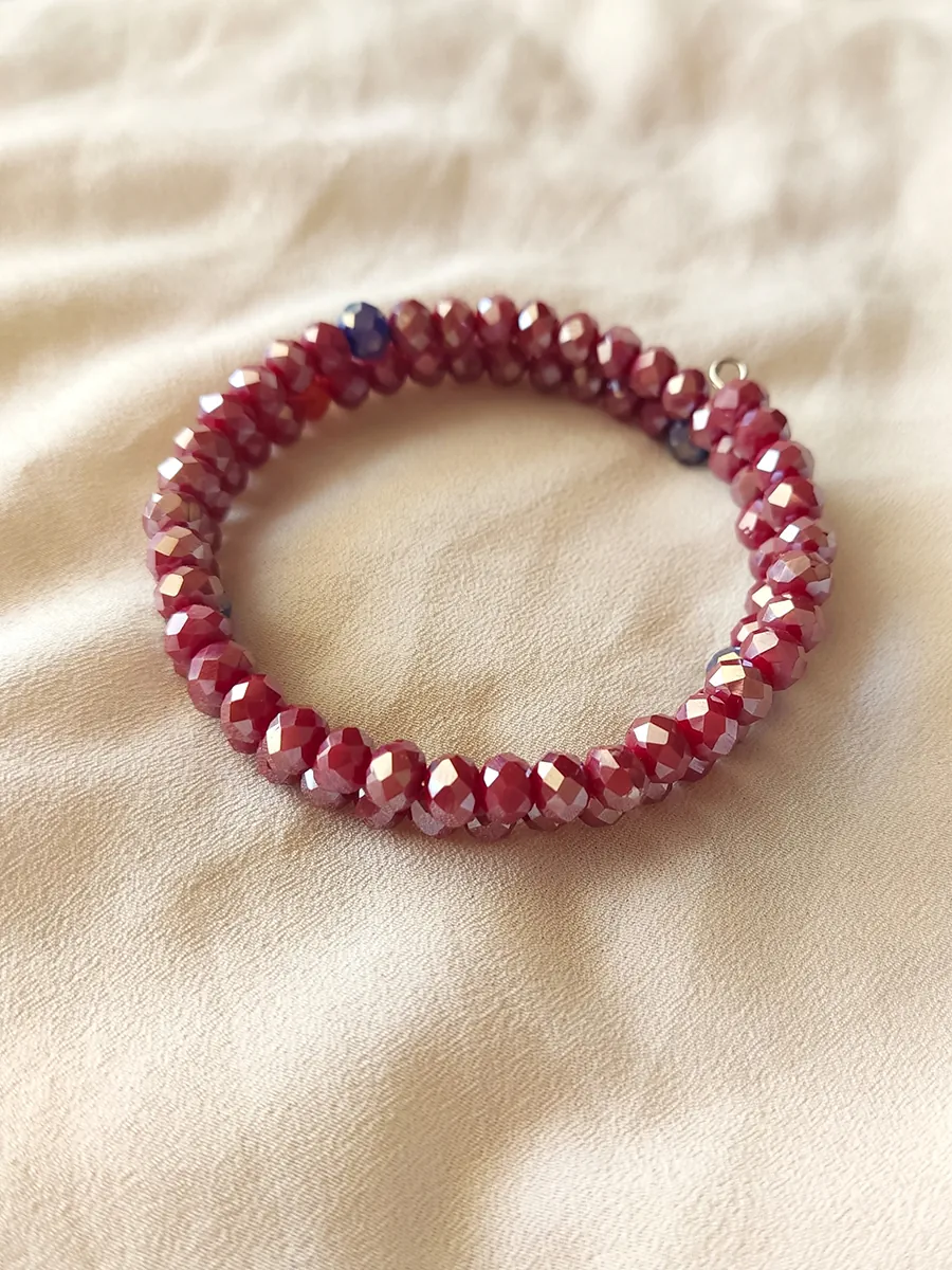 Ατσάλινο Χειροποίητο Βραχιόλι με Μπορντό Κρύσταλλα Δύο Σειρών | CHRISARTI