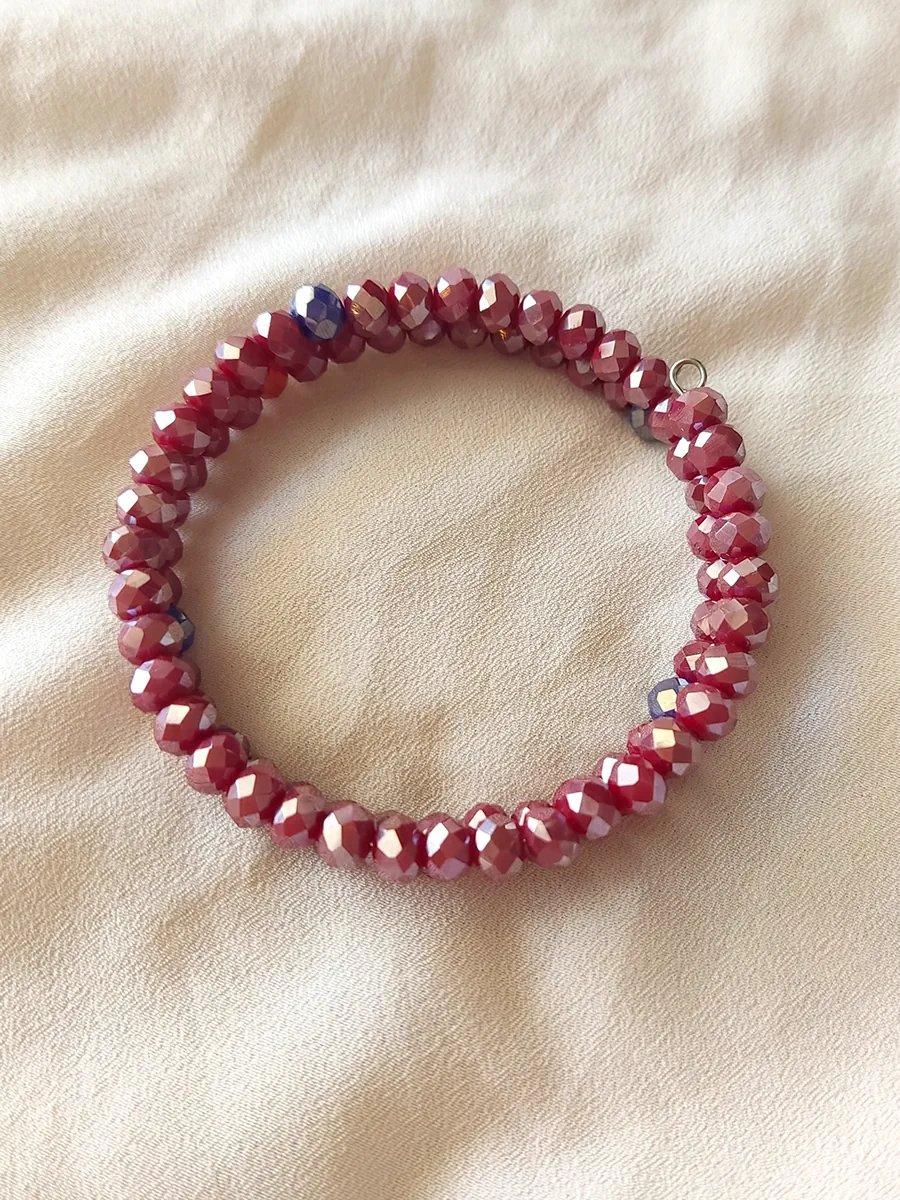 Ατσάλινο Χειροποίητο Βραχιόλι με Μπορντό Κρύσταλλα Δύο Σειρών | CHRISARTI