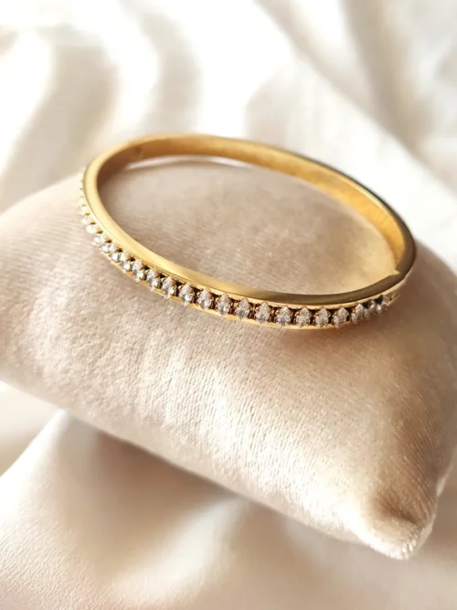 BRACELΕΤ-0062 (2) Ατσάλινο Χρυσό Βραχιόλι Χειροπέδα με Ζιργκόν | CHRISARTI