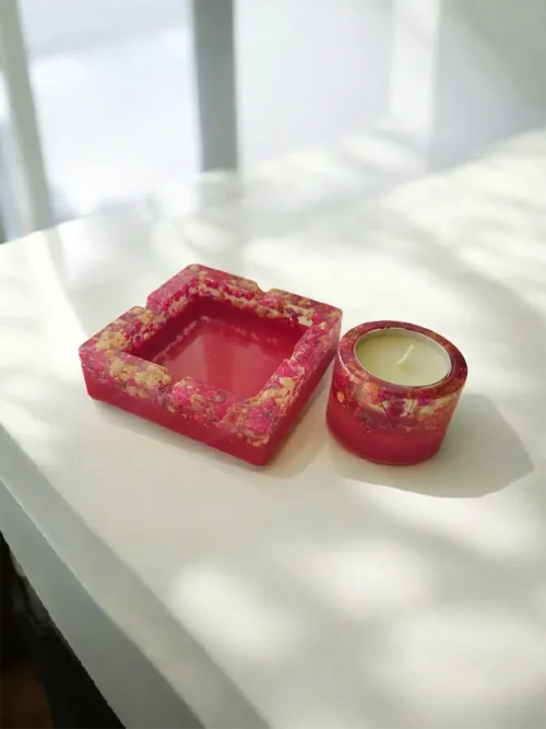 Διακοσμητική βάση ρεσό κύλινδρος ροζ με άνθη γυψοφίλης