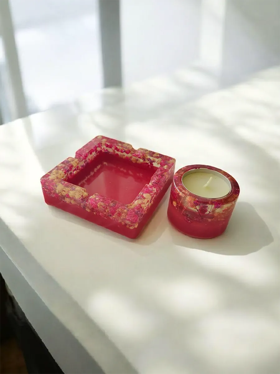 Διακοσμητική βάση ρεσό κύλινδρος ροζ με άνθη γυψοφίλης