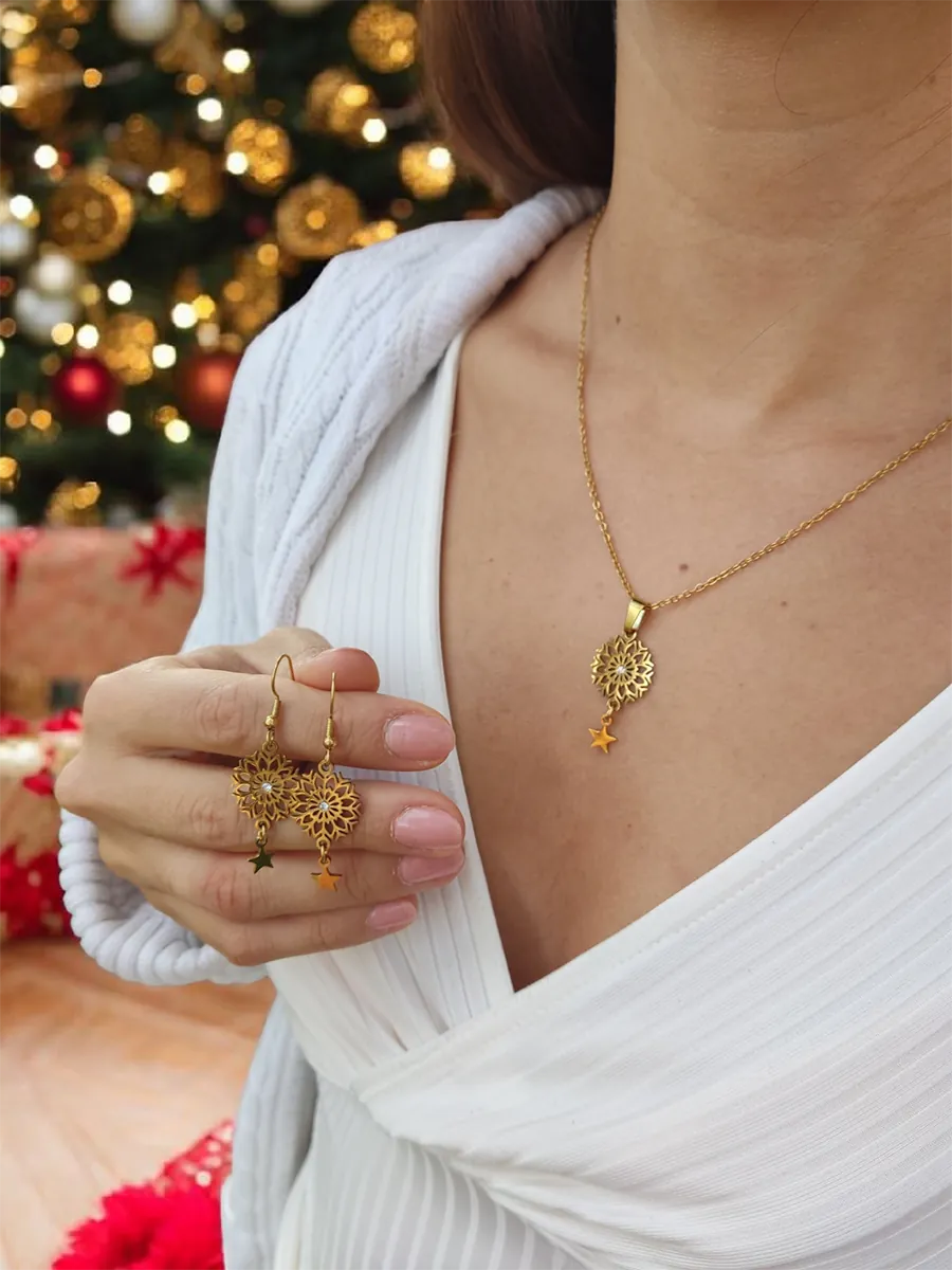 Frosted Glamour Set – Premium Χειμερινό Σετ Ατσάλινων Κοσμημάτων με Νιφάδες Χιονιού  | CHRISARTI