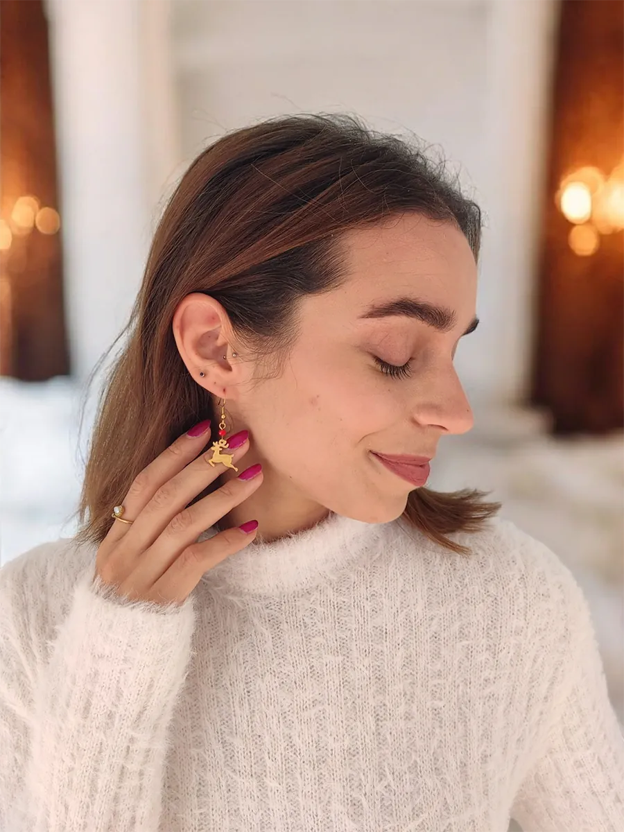 EARRINGKR-0024 Χειροποίητα Ατσάλινα Κρεμαστά Σκουλαρίκια με Ταράνδους | CHRISARTI