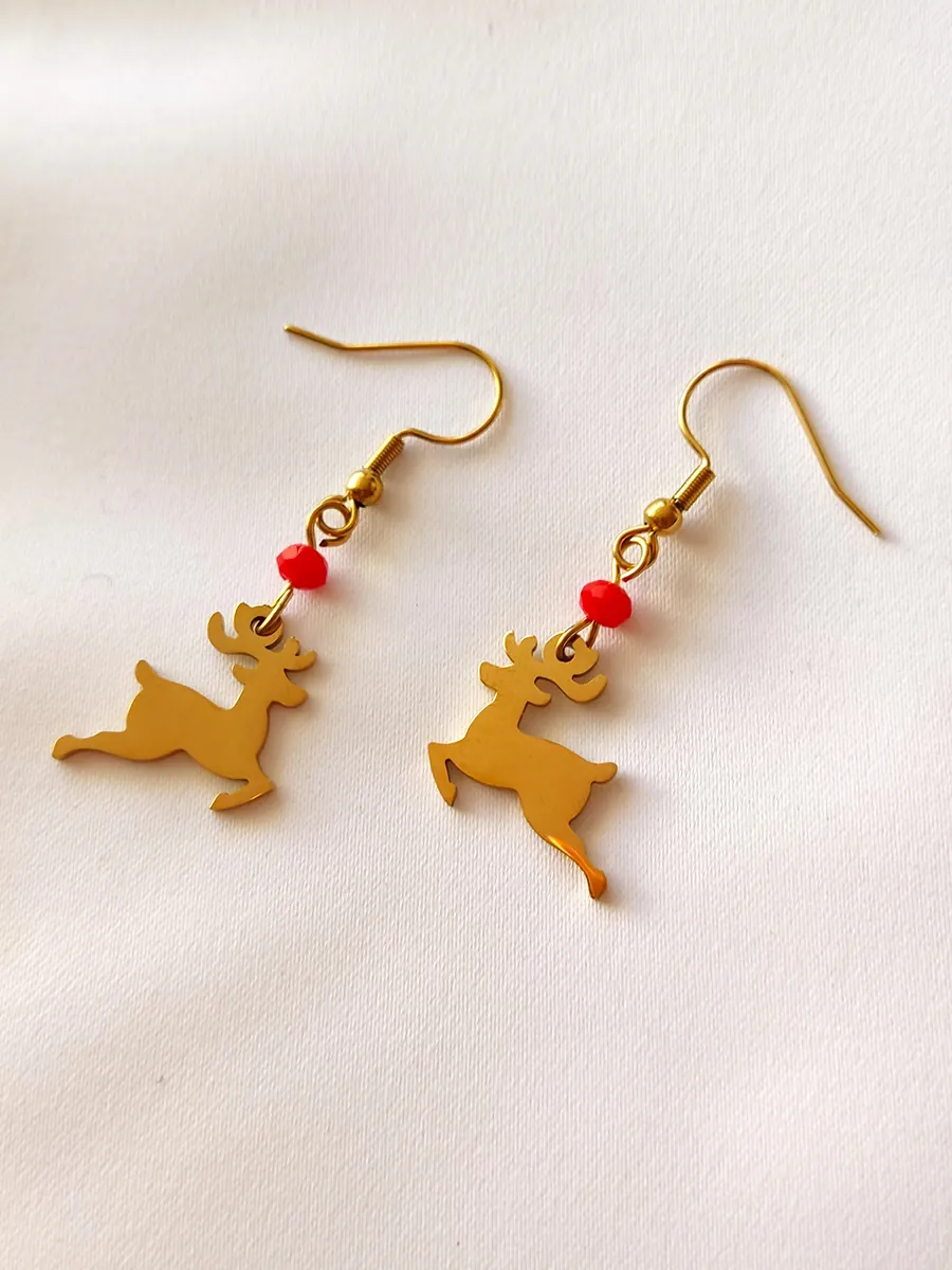 Ατσάλινα χριστουγεννιάτικα σκουλαρίκια με ταράνδους – Επιχρυσωμένα & Χειροποίητα