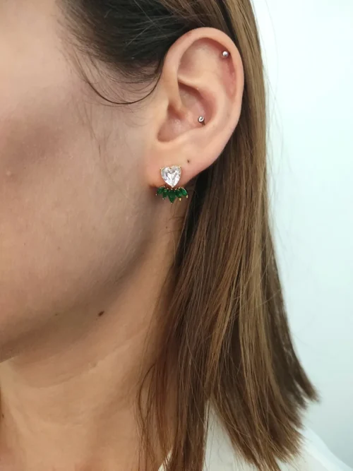 EARRINGKRF-0036 (1) Σκουλαρίκια ατσάλινα μικρά με διάφανα και πράσινα κρύσταλλα