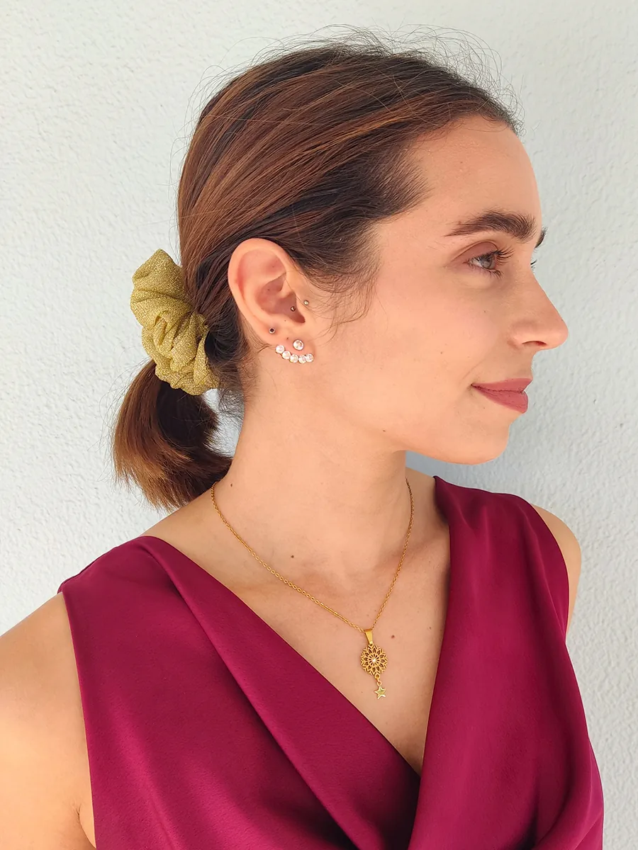 EARRINGKRF-0037 (1) Scrunchie Λάστιχο μαλλιών χρυσό glitter 3 μεγέθη