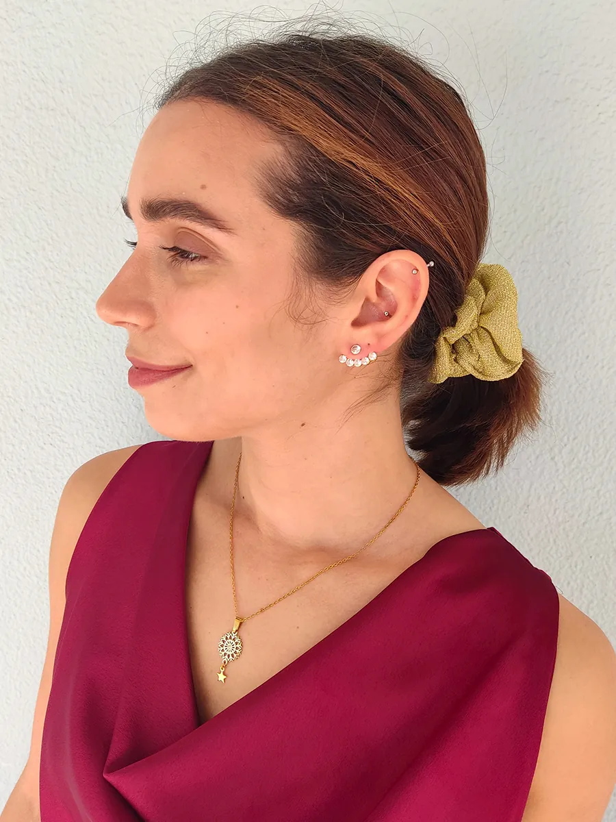 EARRINGKRF-0037 (2) Scrunchie Λάστιχο μαλλιών χρυσό glitter 3 μεγέθη